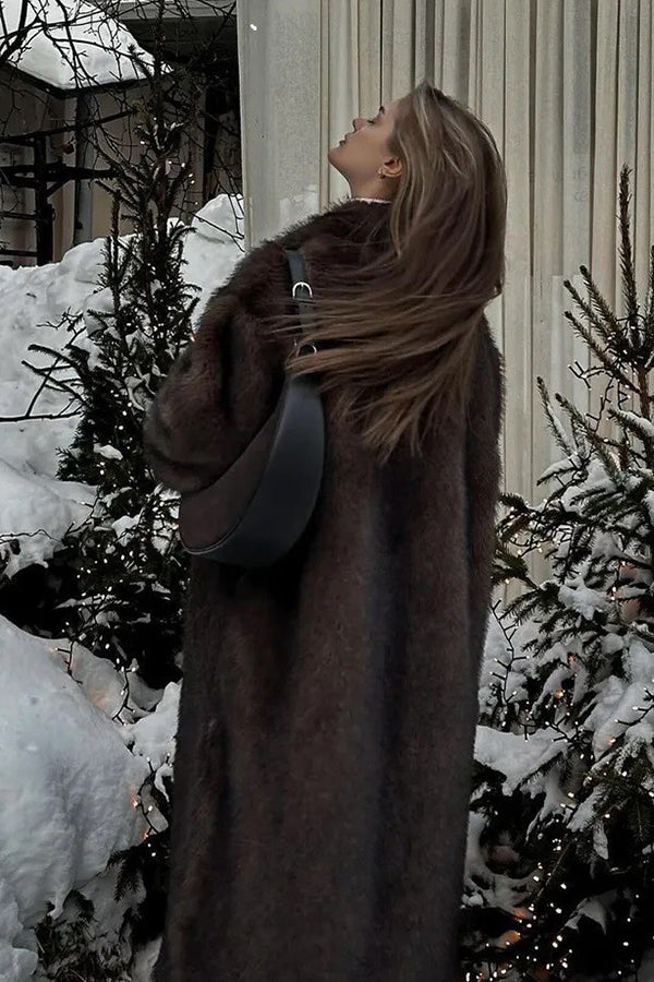Chocolate Brown Faux Fur Coat Winter Long Fluffy Overcoat for Women