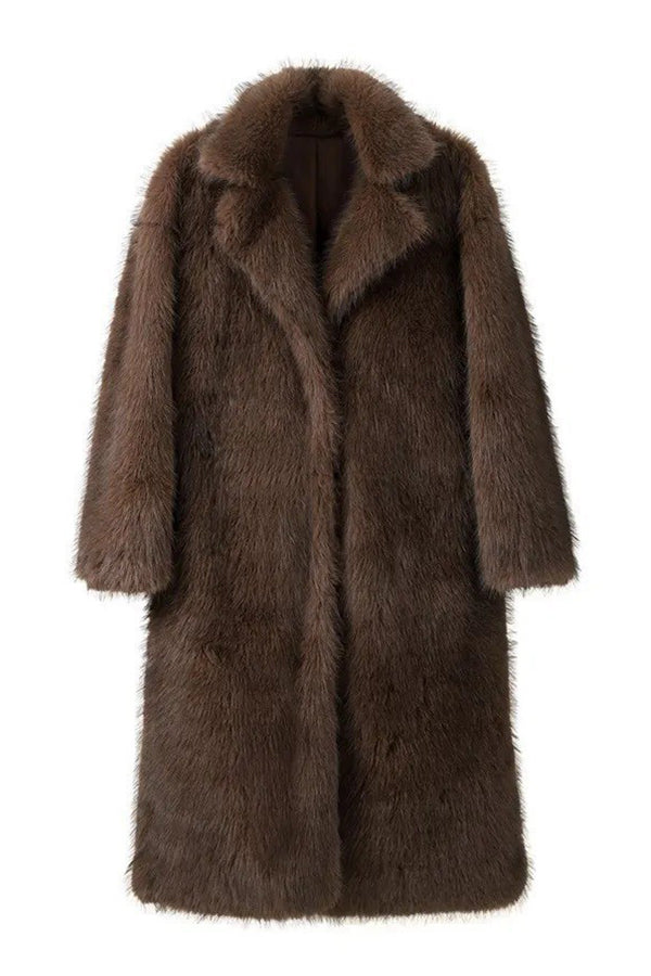 Chocolate Brown Faux Fur Coat Winter Long Fluffy Overcoat for Women