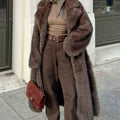 chocolate brown faux fur coat winter long fluffy overcoat for women Alicefurs