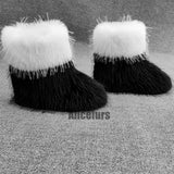 Christmas Faux Fur Boots Flat Santa Colorblock Ankle Booties