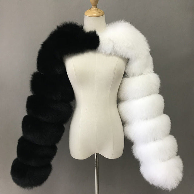 Colorblock Fur Sleeves Winter Furry Shrugs for Women