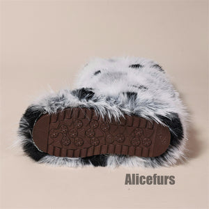 colorblock knee high fur boots for women in black and white 5 Alicefurs
