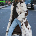 cow fur coat long animal print fluffy overcoat for women Alicefurs