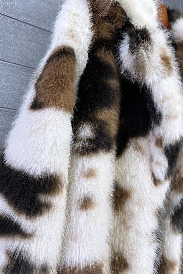 Cow Print Fur Coat Long Winter Fuzzy Overcoat for Women