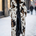 cow print fur coat long winter fuzzy overcoat for women Alicefurs