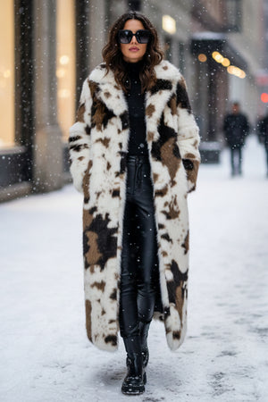 cow print fur coat long winter fuzzy overcoat for women Alicefurs