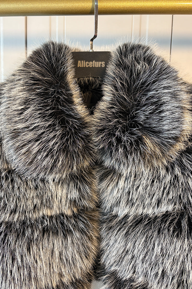 Cropped Faux Fur Jacket Fluffy Zip Up Bubble Outerwear for Women