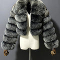 cropped faux fur jacket fluffy zip up bubble outerwear for women in silver grey 1 Alicefurs