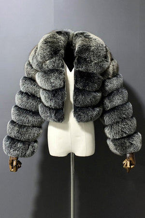 cropped faux fur jacket fluffy zip up bubble outerwear for women in silver grey 1 Alicefurs