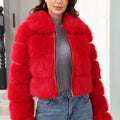 cropped faux fur jacket red zip up fluffy coat for women Alicefurs