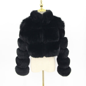 cropped faux fur jacket winter fluffy short outerwear for women in black Alicefurs
