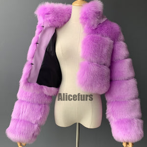 cropped faux fur jacket winter fluffy short outerwear for women in lilac 3 Alicefurs