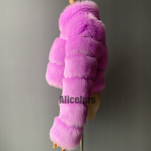 cropped faux fur jacket winter fluffy short outerwear for women in lilac 4 Alicefurs