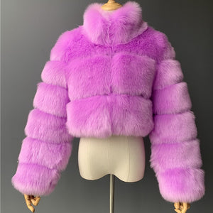 cropped faux fur jacket winter fluffy short outerwear for women in lilac Alicefurs