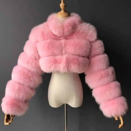 Cropped Faux Fur Jacket Winter Fluffy Short Outerwear for Women