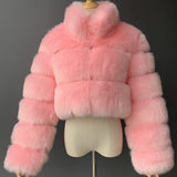 Cropped Faux Fur Jacket Winter Fluffy Short Outerwear for Women