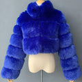 cropped faux fur jacket winter fluffy short outerwear for women in royal blue 3 Alicefurs