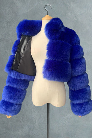 cropped faux fur jacket winter fluffy short outerwear for women in royal blue 4 Alicefurs