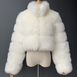 cropped faux fur jacket winter fluffy short outerwear for women in white Alicefurs
