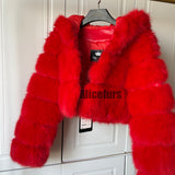 Cropped Faux Fur Jacket with Hood Winter Furry Coat for Women