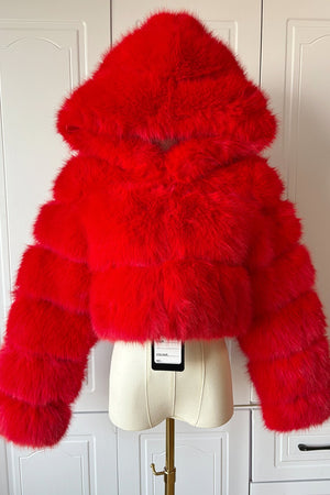 cropped faux fur jacket with hood winter furry coat for women in red 8 Alicefurs