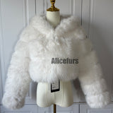 Cropped Faux Fur Jacket with Hood Winter Furry Coat for Women