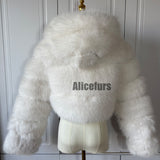 Cropped Faux Fur Jacket with Hood Winter Furry Coat for Women