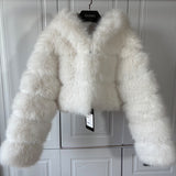 Cropped Faux Fur Jacket with Hood Winter Furry Coat for Women