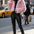 cropped faux fur jackets with hood for women in pink 11 Alicefurs