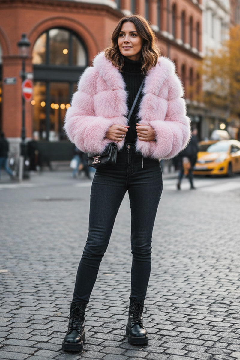 Cropped Faux Fur Jacket with Hood for Women