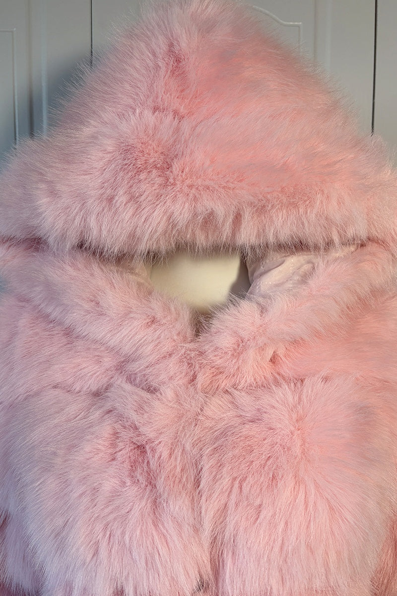 Cropped Faux Fur Jacket with Hood for Women