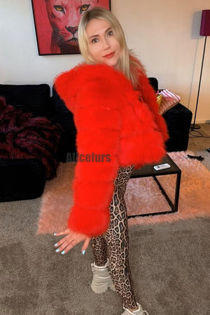 cropped faux fur jackets with hood for women in red 7 Alicefurs