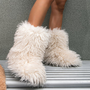 curly faux lamb fur boots for women in beige 1 Alicefurs