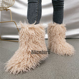 Curly Faux Lamb Fur Boots for Women