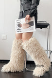 Curly Knee High Fur Boots for Women