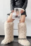 Curly Knee High Fur Boots for Women