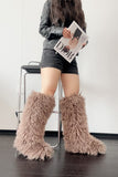 Curly Knee High Fur Boots for Women