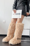 Curly Knee High Fur Boots for Women