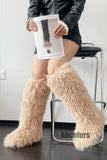 Curly Knee High Fur Boots for Women