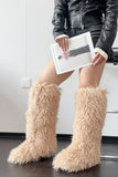 Curly Knee High Fur Boots for Women