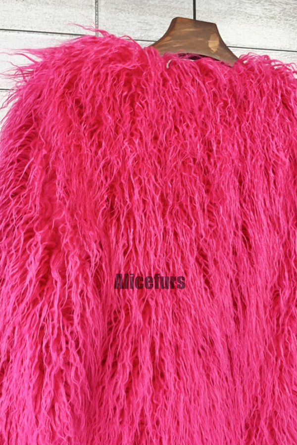 Curly Lamb Fur Jacket Shaggy Collarless Fluffy Coat for Women