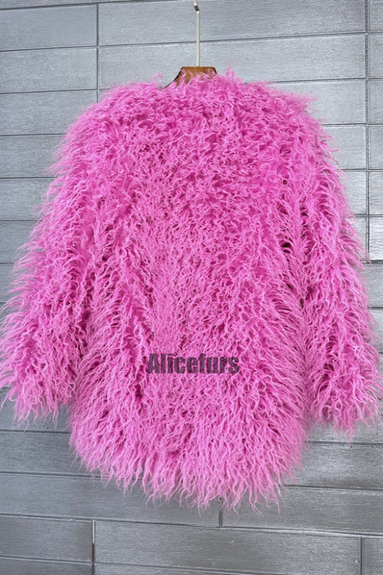Curly Lamb Fur Jacket Shaggy Collarless Fluffy Coat for Women