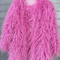 curly lamb fur jacket shaggy collarless fluffy coat for women in hot pink Alicefurs