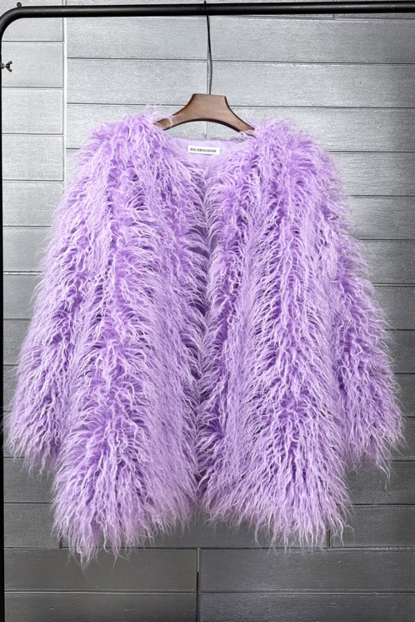 Curly Lamb Fur Jacket Shaggy Collarless Fluffy Coat for Women