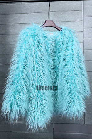 curly lamb fur jacket shaggy collarless fluffy coat for women in sky blue 1 Alicefurs