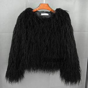 curly shearling jacket short faux fur outerwear for women in black 1 Alicefurs