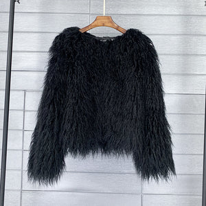 curly shearling jacket short faux fur outerwear for women in black Alicefurs