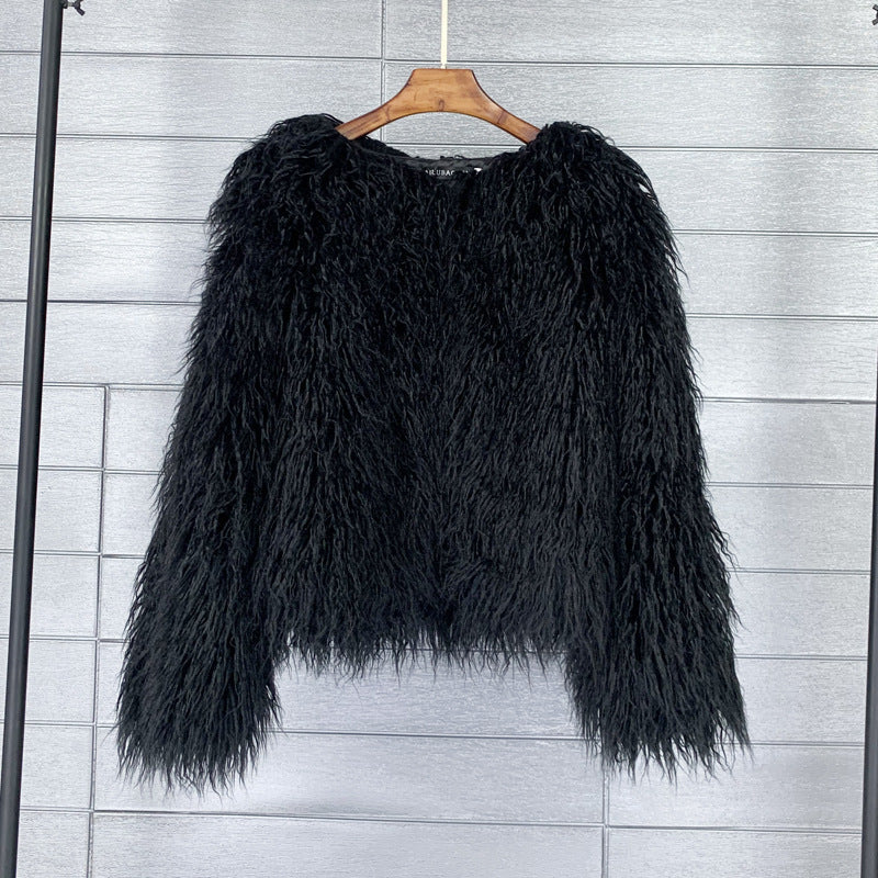 Curly Shearling Jacket Short Faux Fur Outerwear for Women