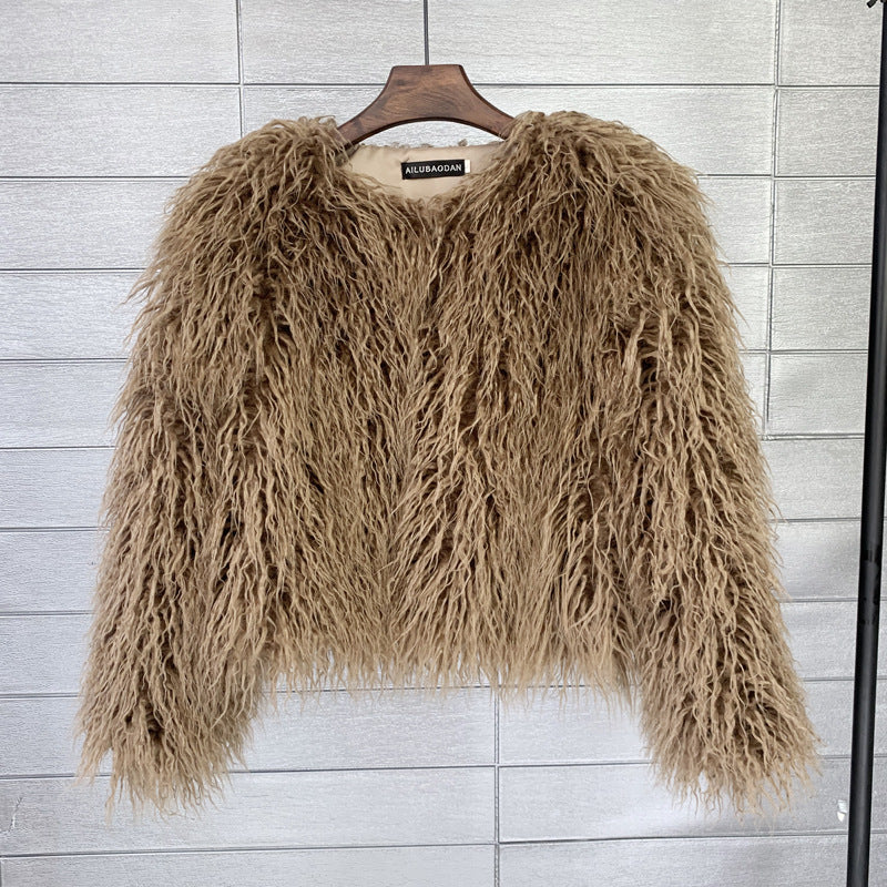 Curly Shearling Jacket Short Faux Fur Outerwear for Women