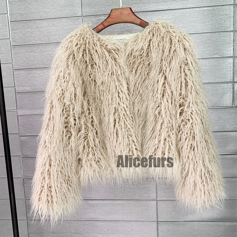 Curly Shearling Jacket Short Faux Fur Outerwear for Women